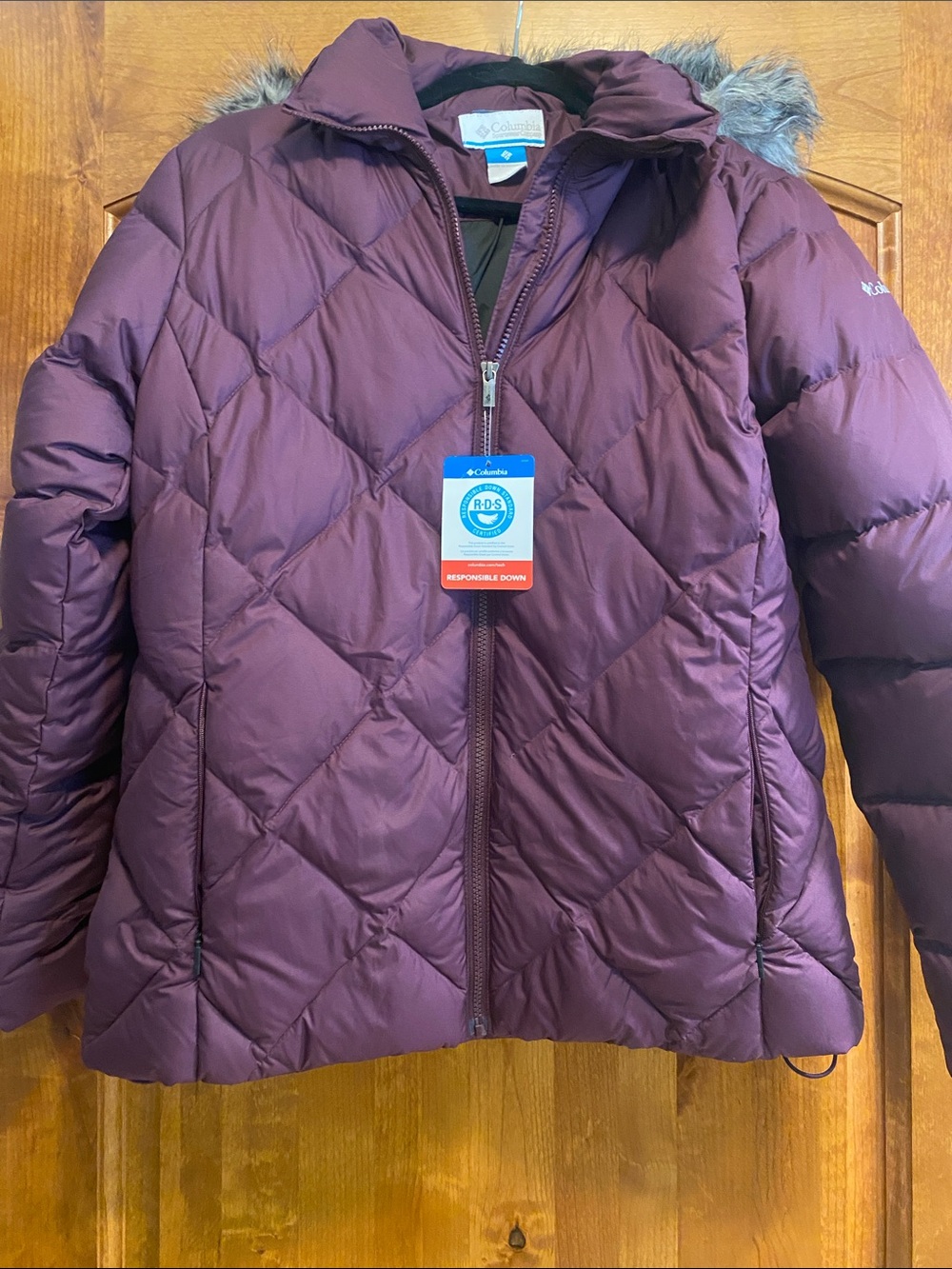 Columbia Women's Plum Quilted Down Puffer Jacket with Faux Fur Trim